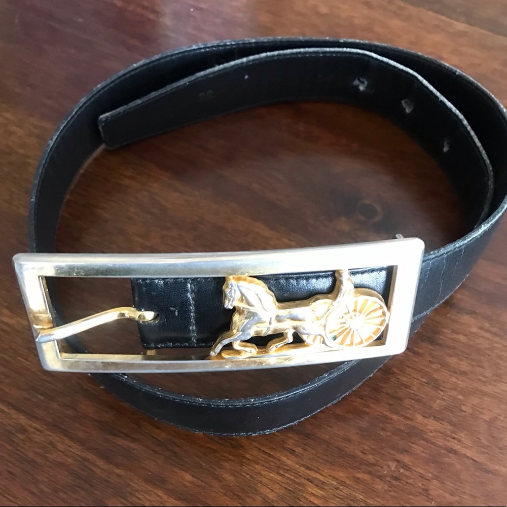 Celine women’s black leather belt 34”